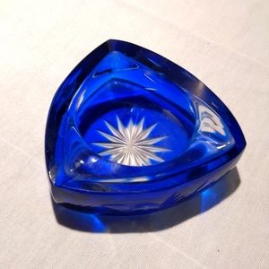 Vintage Bohemian Crystal Cobalt Blue Glass Ashtray 💙